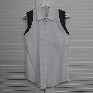 Bailey 44 White Blouse Faux Leather Trim Size Small